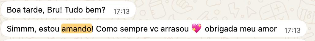 Depoimento de cliente no WhatsApp — Estou amando, como sempre vc arrasou