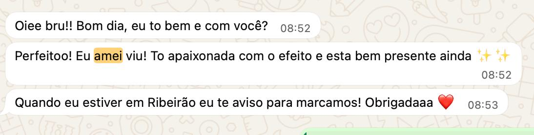 Depoimento de cliente no WhatsApp — Perfeito! Eu amei