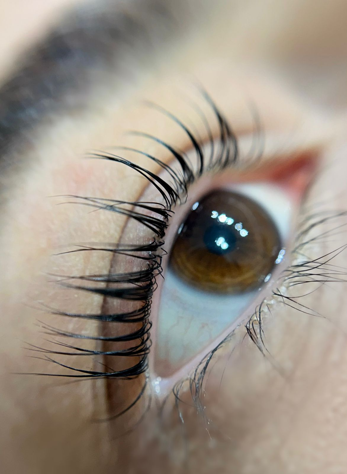 Close de lash lifting com cílios curvados e separados